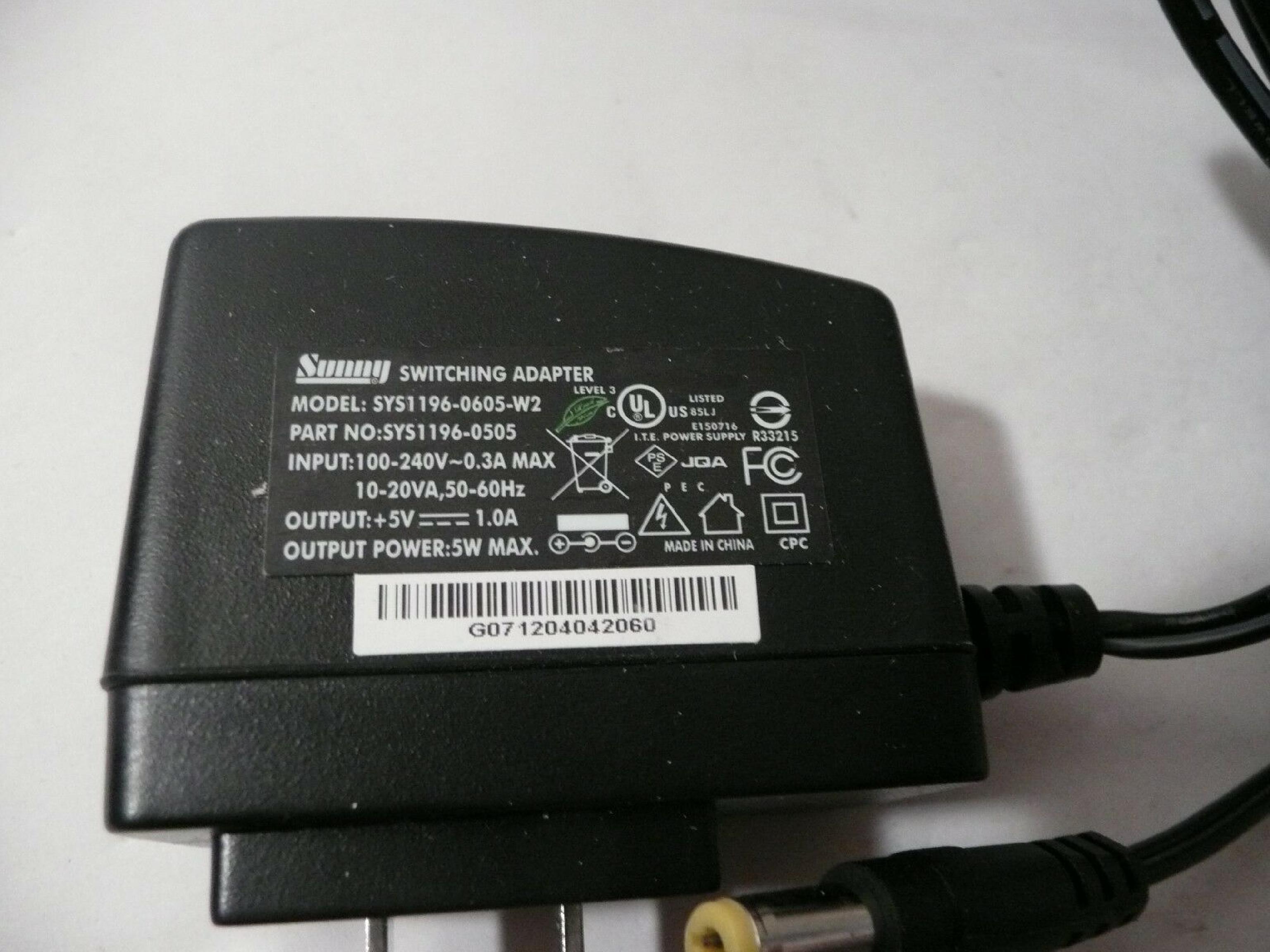 ADAPTER SYS1196-0605-W2 AC 5V 1A TO USB MINI-B