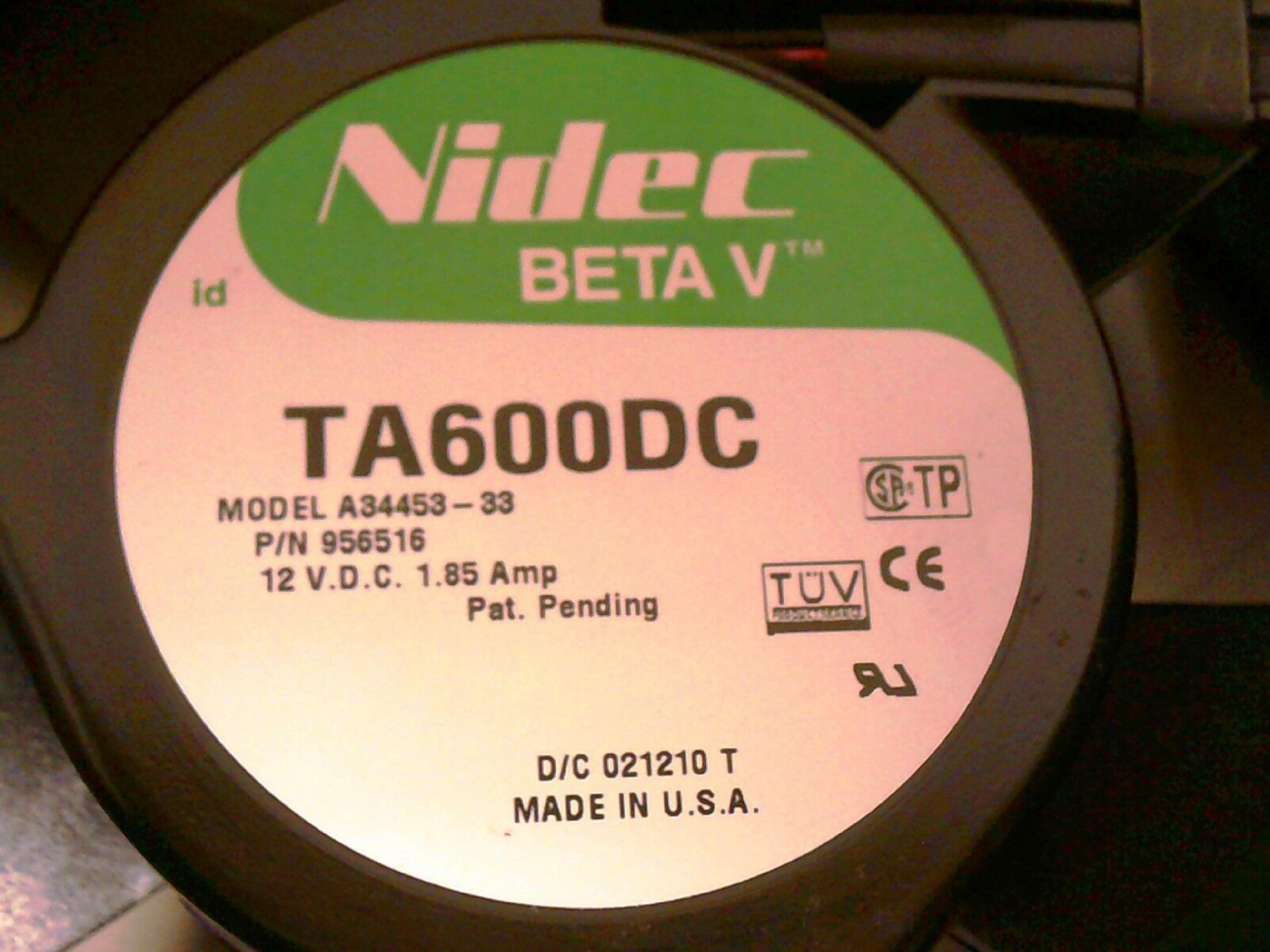 NIDEC / BETA 956516 FAN 2'X6INCH (ROUND FAN) 12VDC 1.85AMP