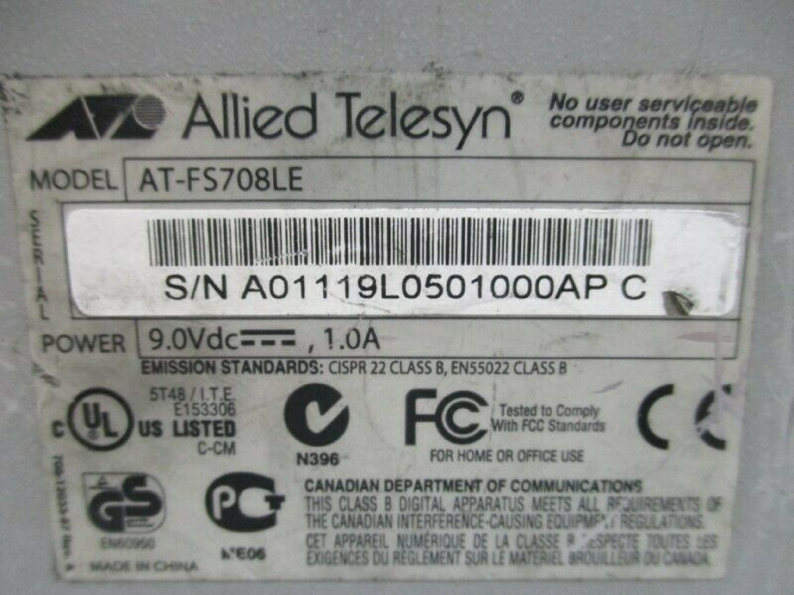 ALLIED AT-FS708LE TELESIS 8 PORT UNMANAGED 10/100 SWITCH