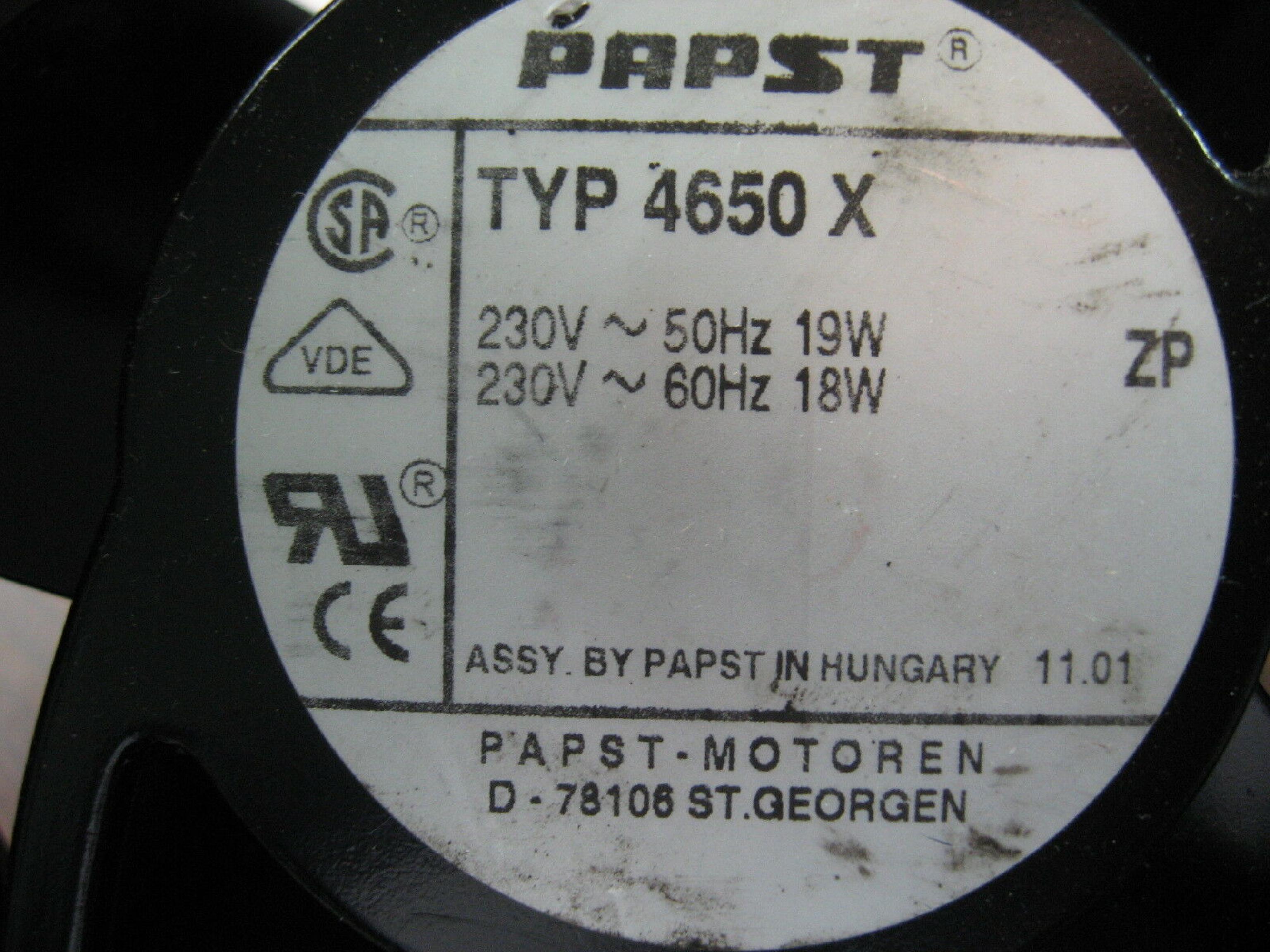 PAPST TYP 4650 X FAN 220V~50HZ 230V~60HZ 18W 120X120X38MM