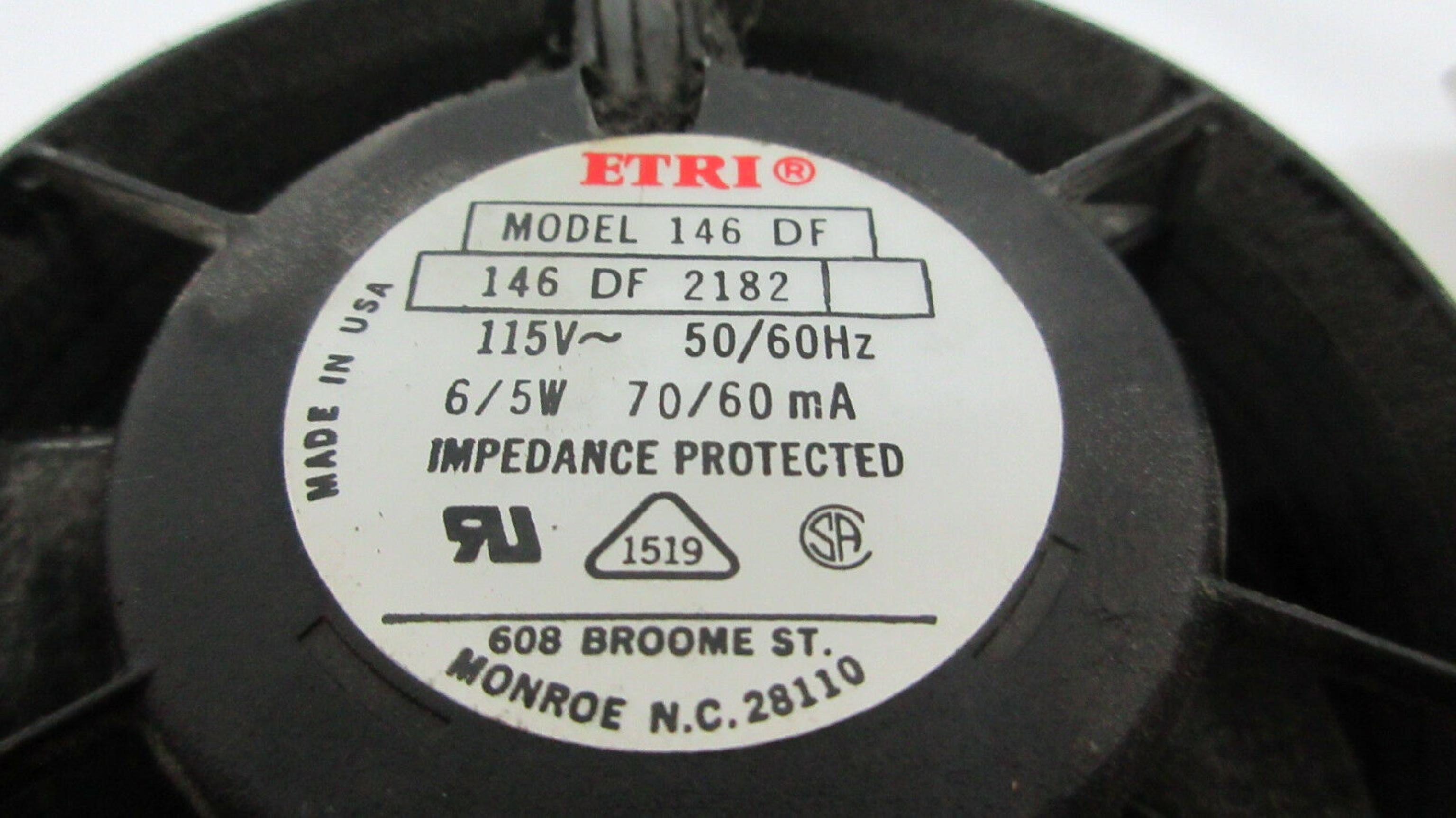 ETRI 146 DF FAN 115VAC 5/6WATT 50/60MA 80MMX25MM ROUND FAN