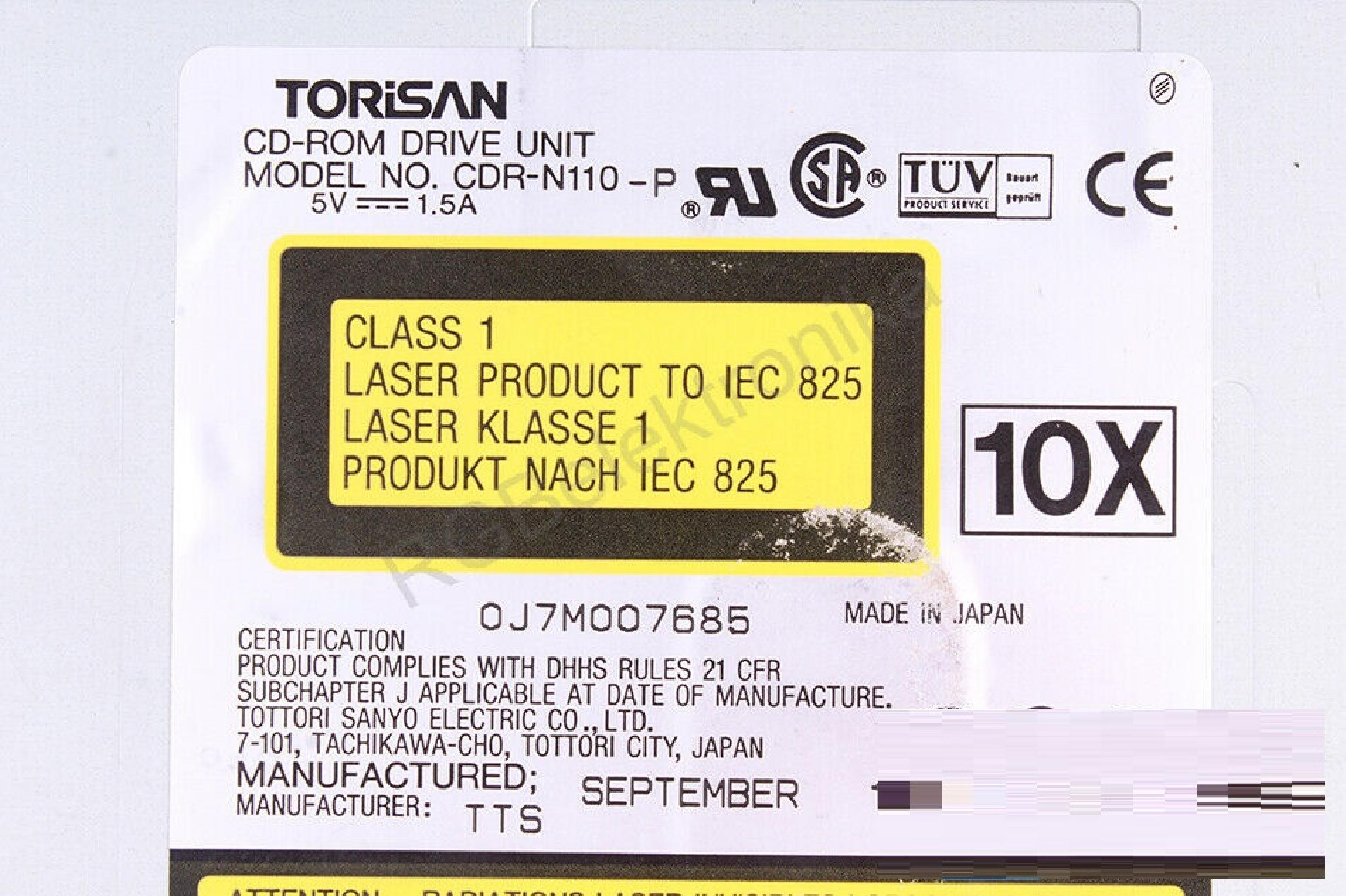 TORISAN CDR-N110-P CDR-N16-P INTERNAL 6X SPEED LAPTOP CD-ROM DRIVE.