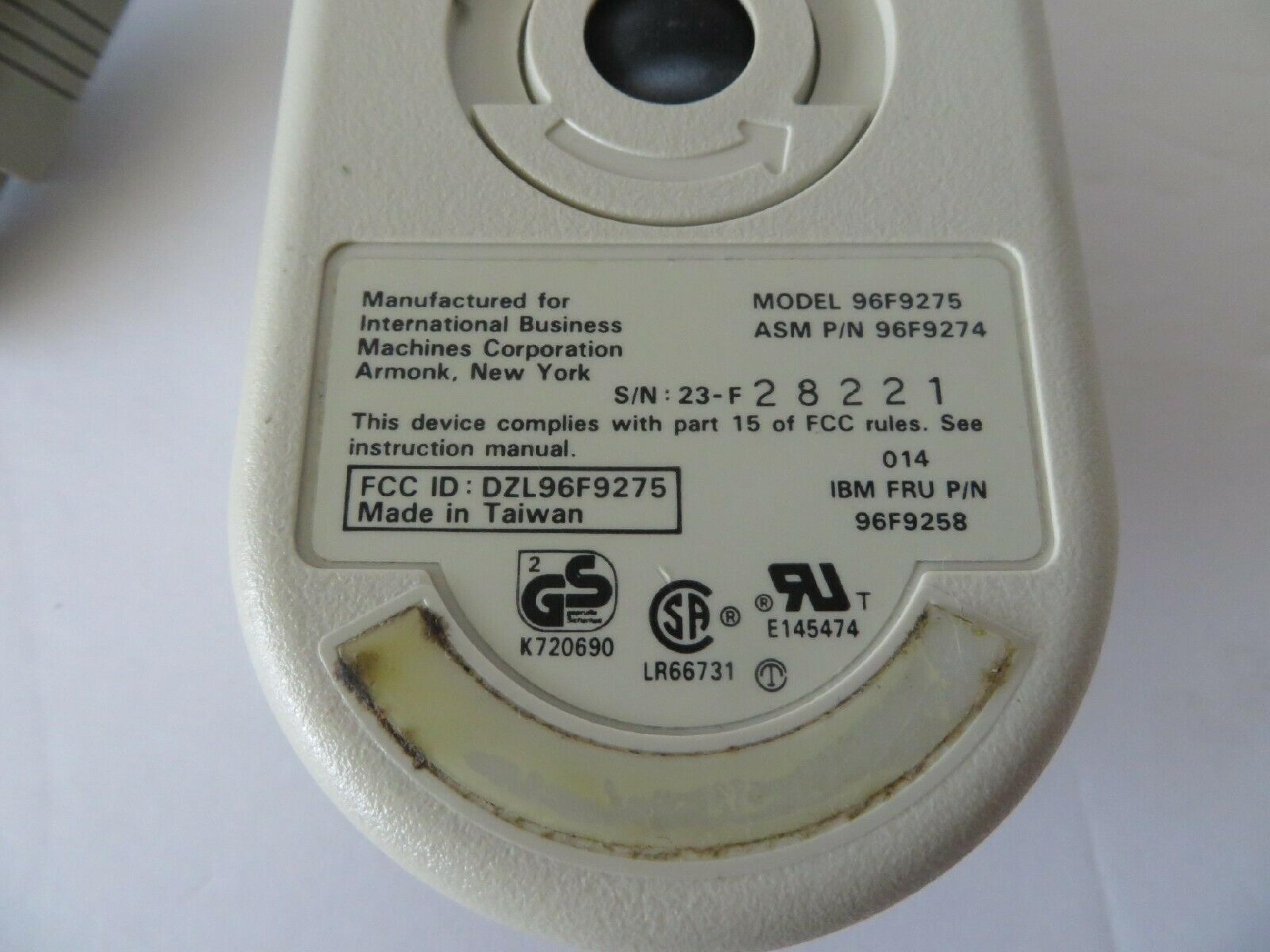 IBM 96F9275 DESKTOP 96F9258 MOUSE 2 BUTTON PS2