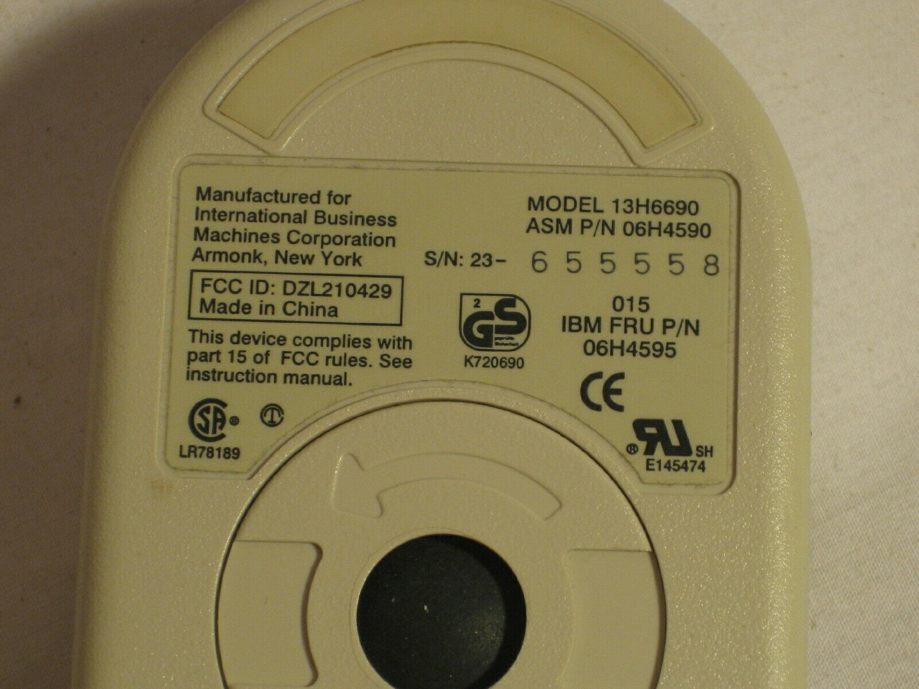 IBM 13H6690 ENHANCED MOUSEII P-WHITE PS2 BALL