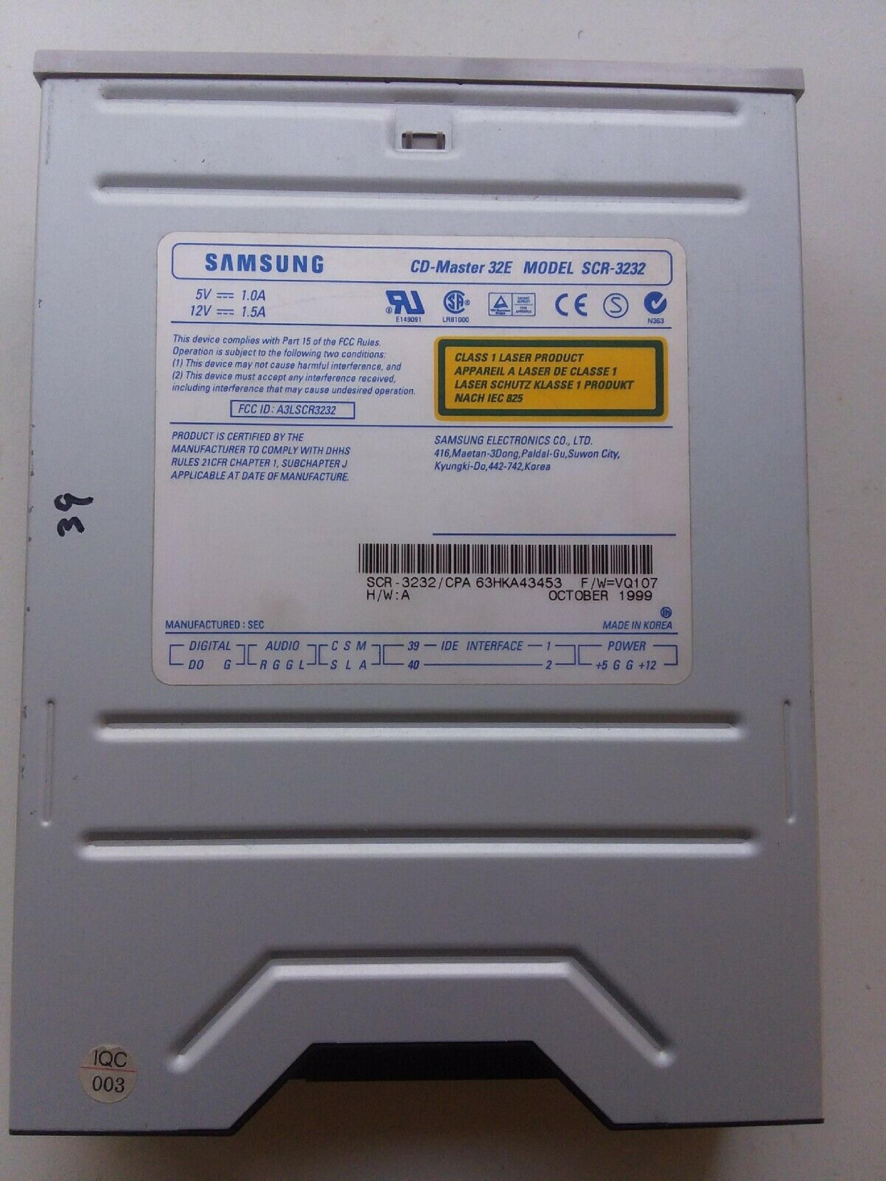 SAMSUNG SCR-3232 CD-MASTER 32E 32X INTERNAL DESKTOP IDE CD-ROM DISK DRIVE