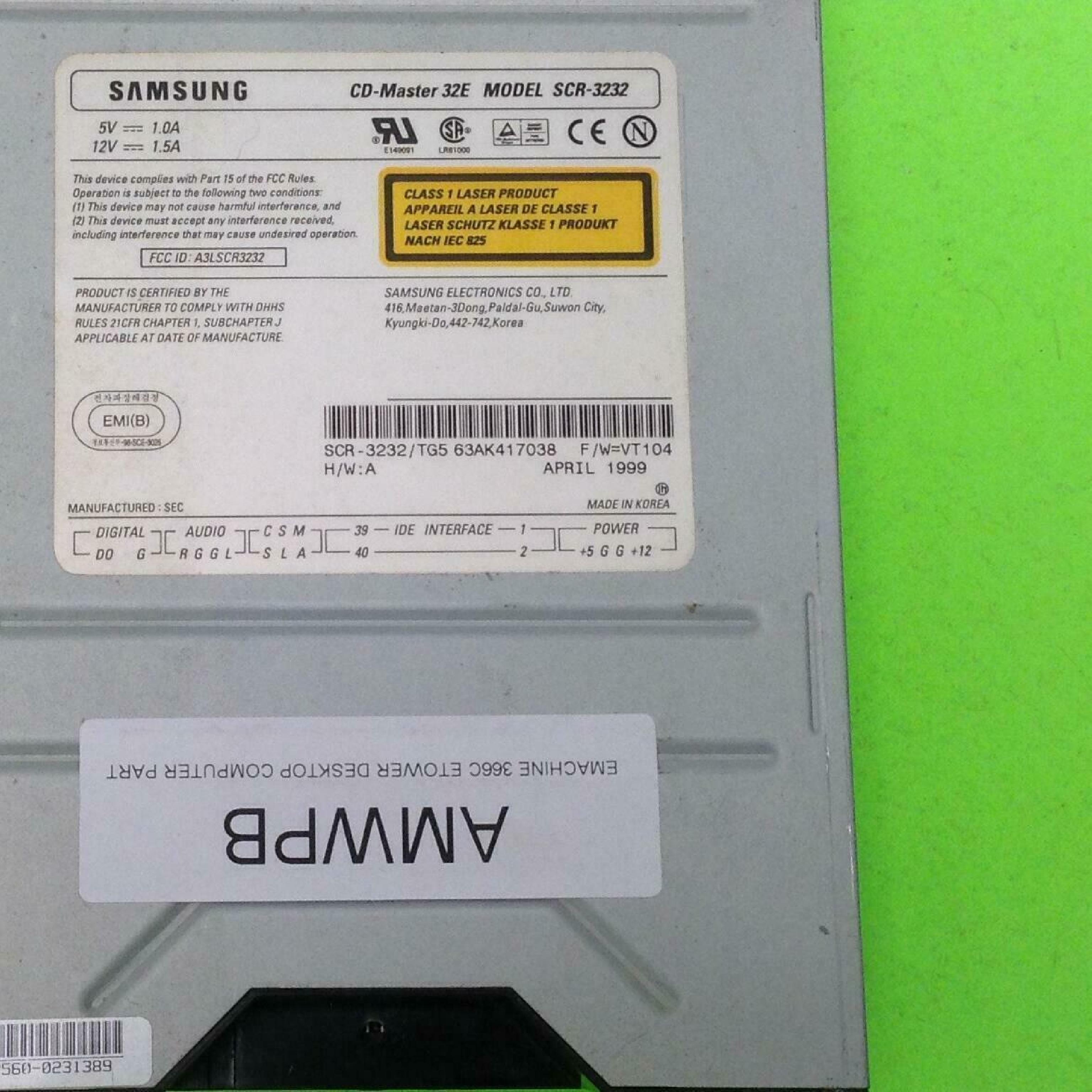 SAMSUNG SCR-3232 CD-MASTER 32E 32X INTERNAL DESKTOP IDE CD-ROM DISK DRIVE