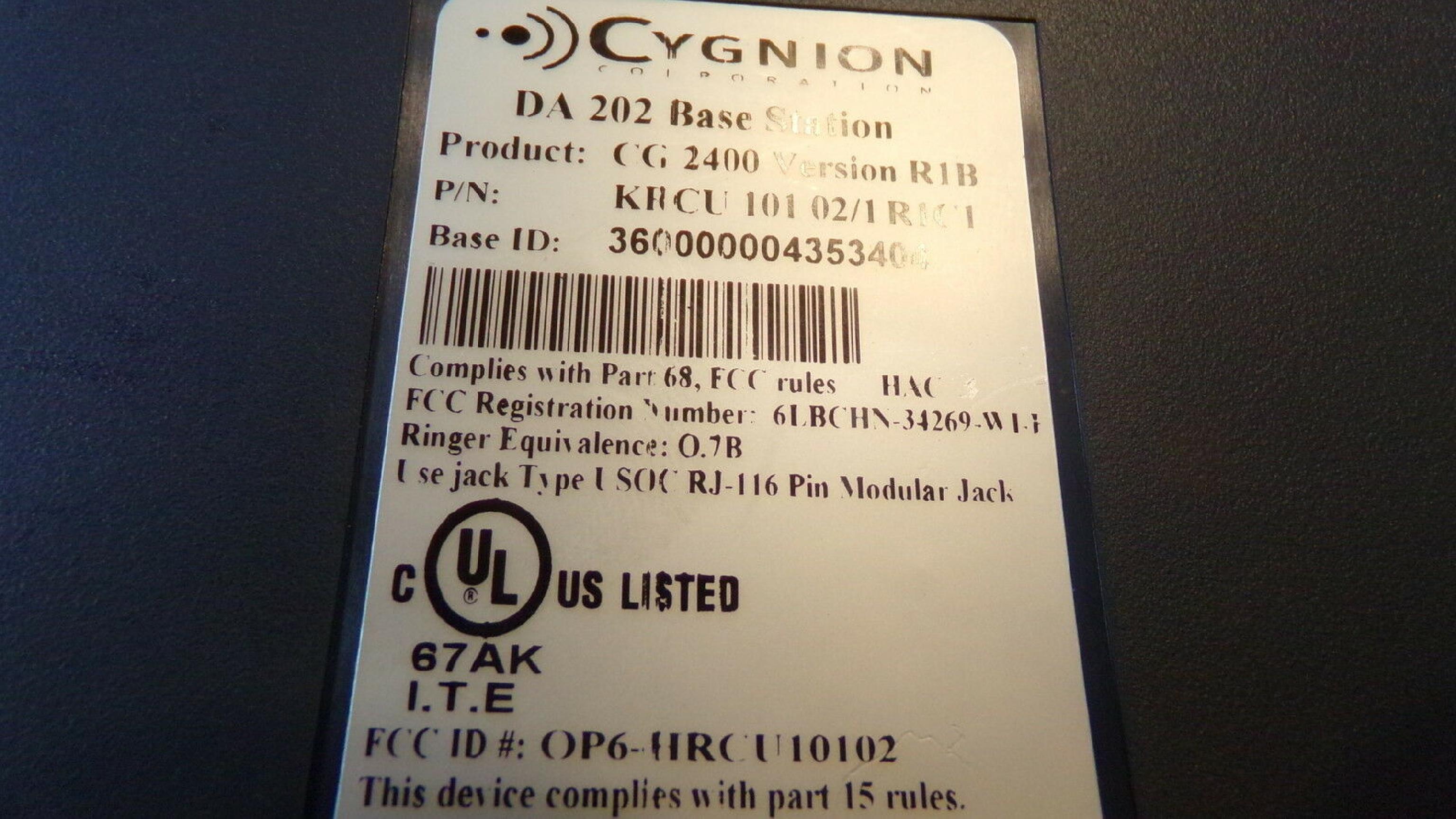 CYGNION KRCU 101 02/1 R1C1 CYBERGENIE BASE STATION ONLY