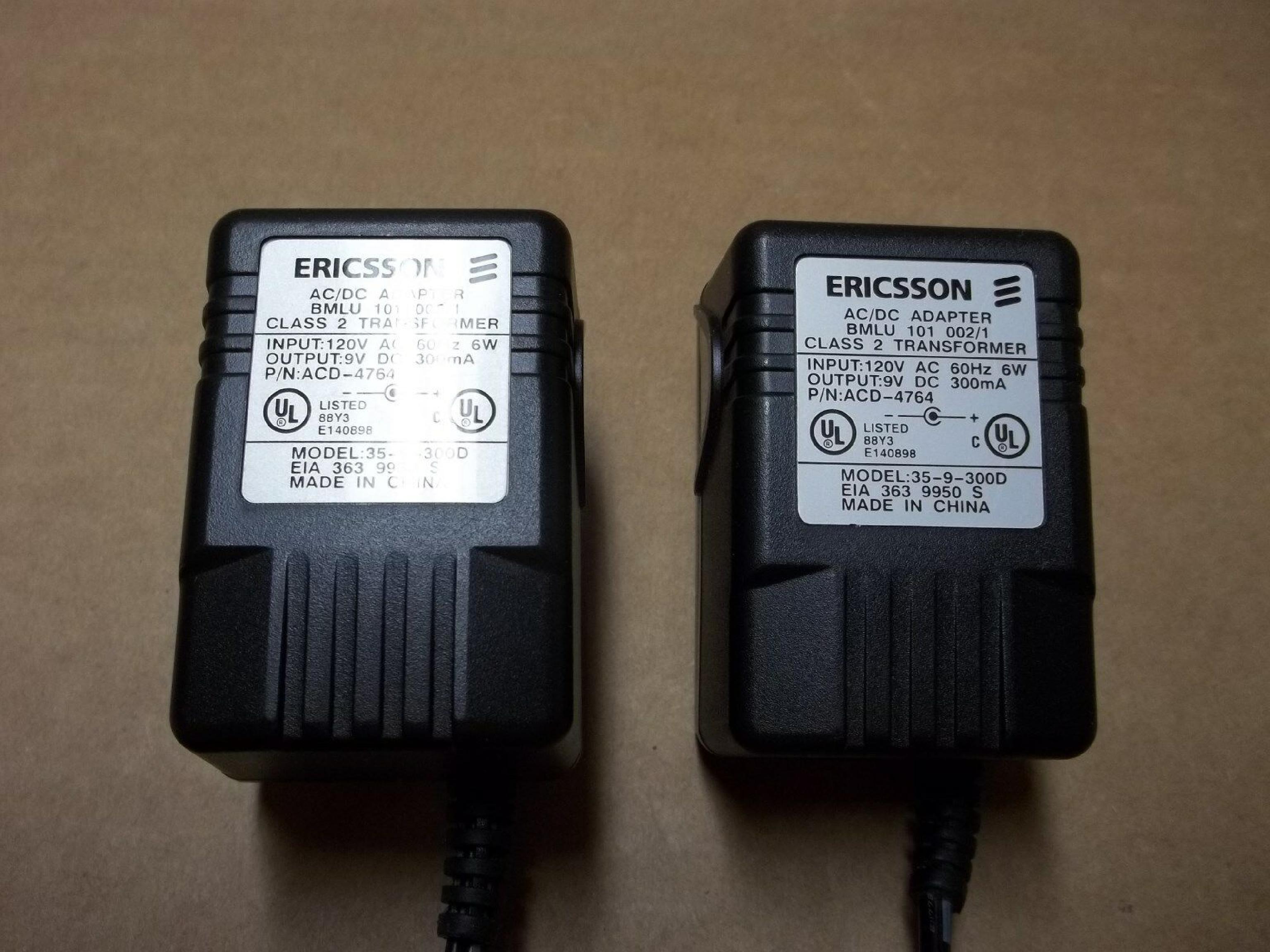 ERICSSON 35-9-300D A/C POWER SUPPLY ADAPTER 120VAC 60HZ 6W 9VDC 300MA