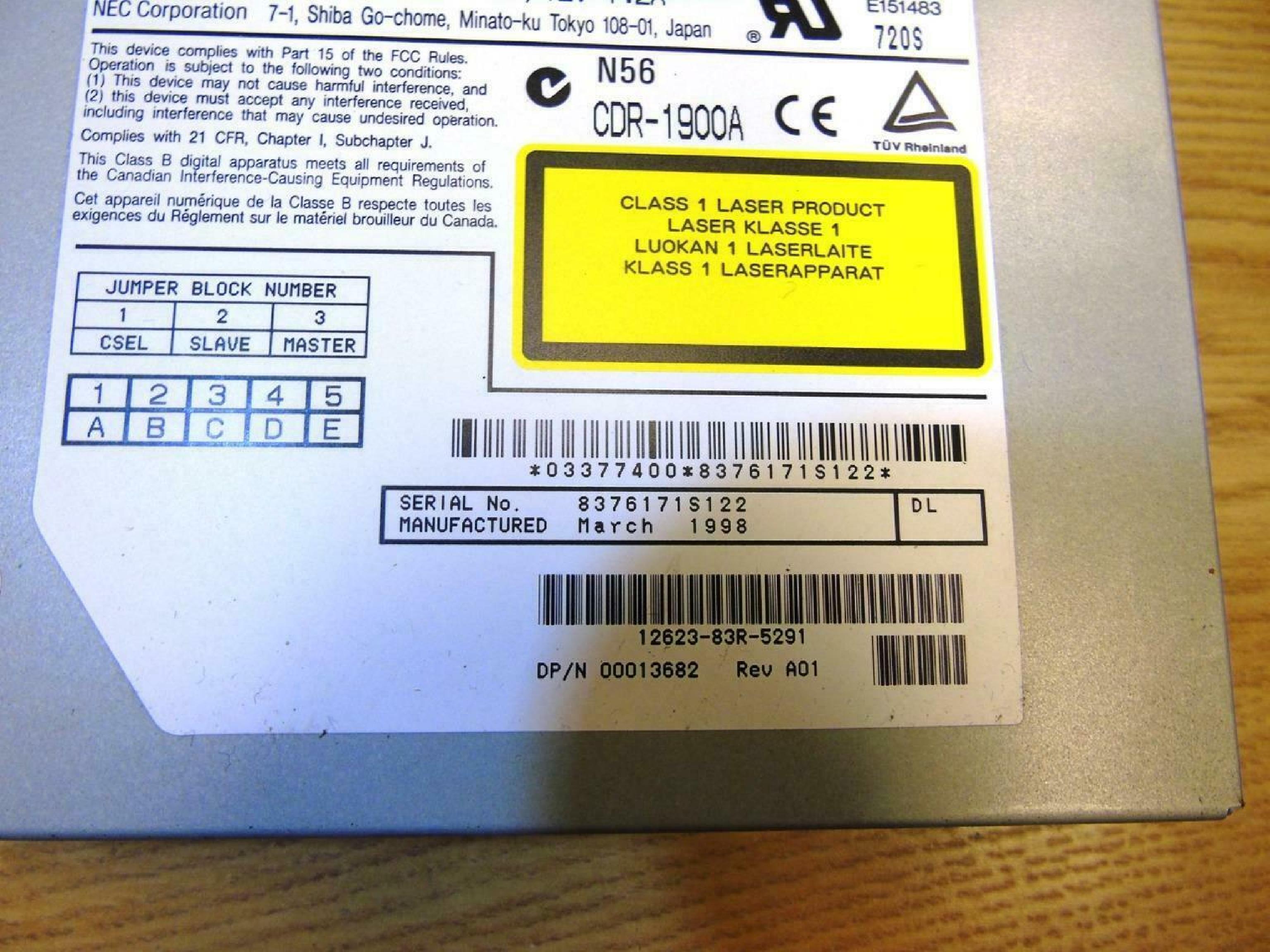 NEC CDR-1900A CDR-1900A 32X IDE INTERNAL CD-ROM DRIVE