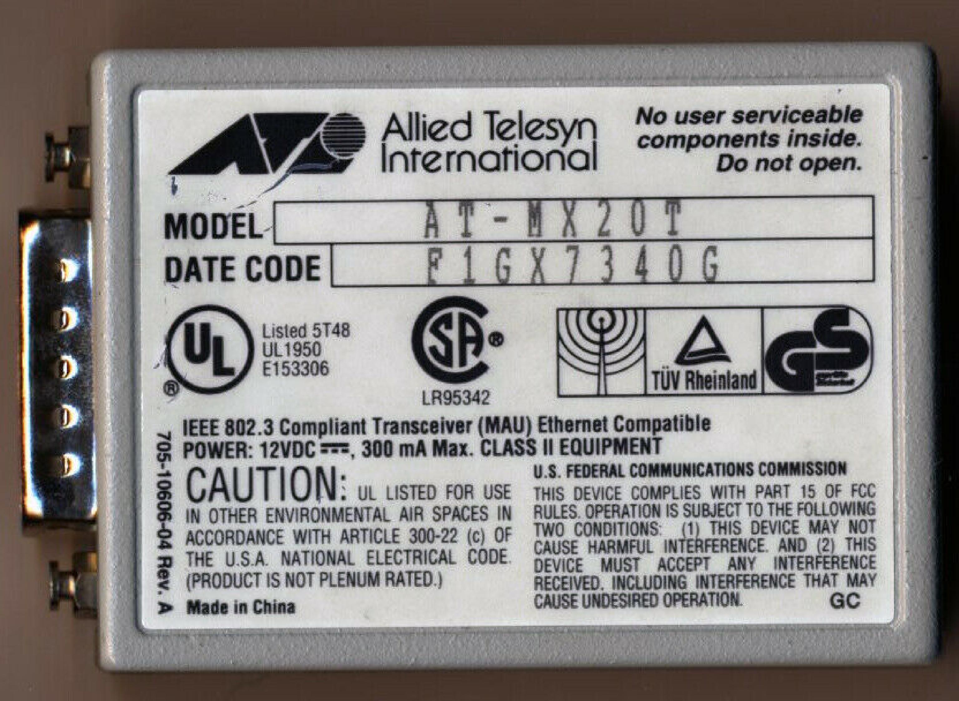 ALLIED TELESYSTEMS MX20T ALLIED TELESYN CENTRECOM TP TRANSCEIVER