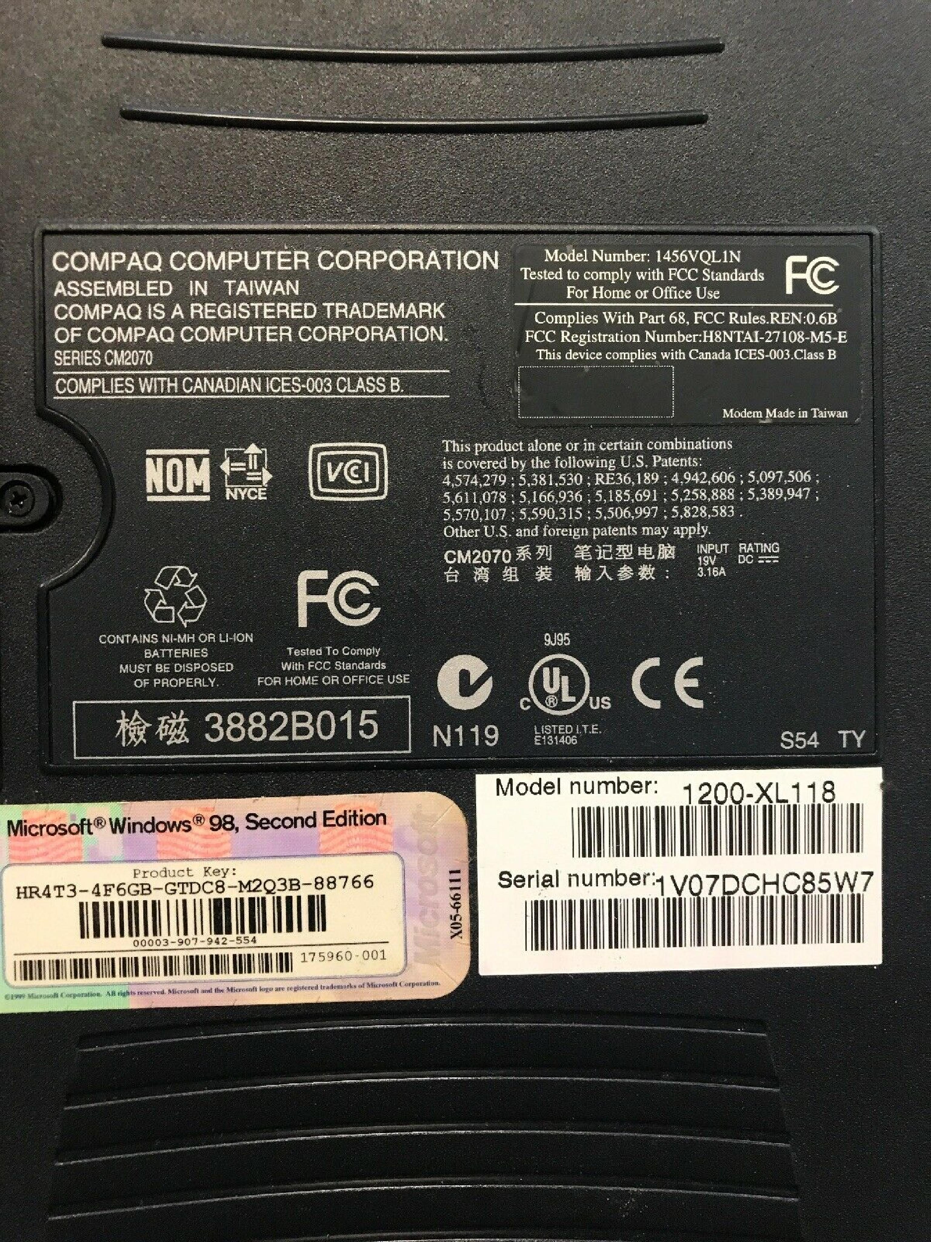 COMPAQ / HEWLETT PACKARD / HP 1456VQLIN 1456VQLIN LAPTOP