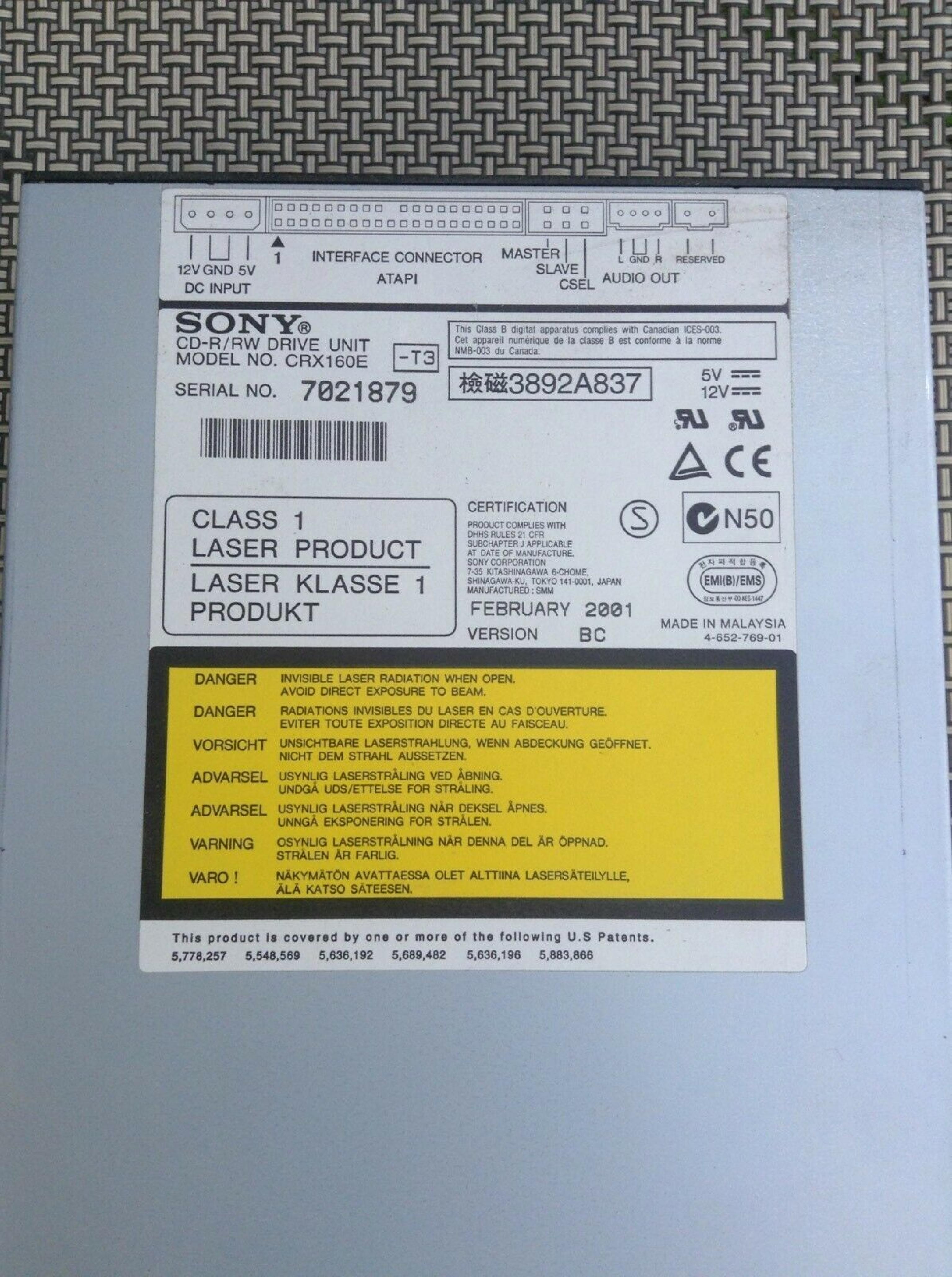 SONY CRX160E 12X/8X/32X IDE INT CD-RW DRIVE