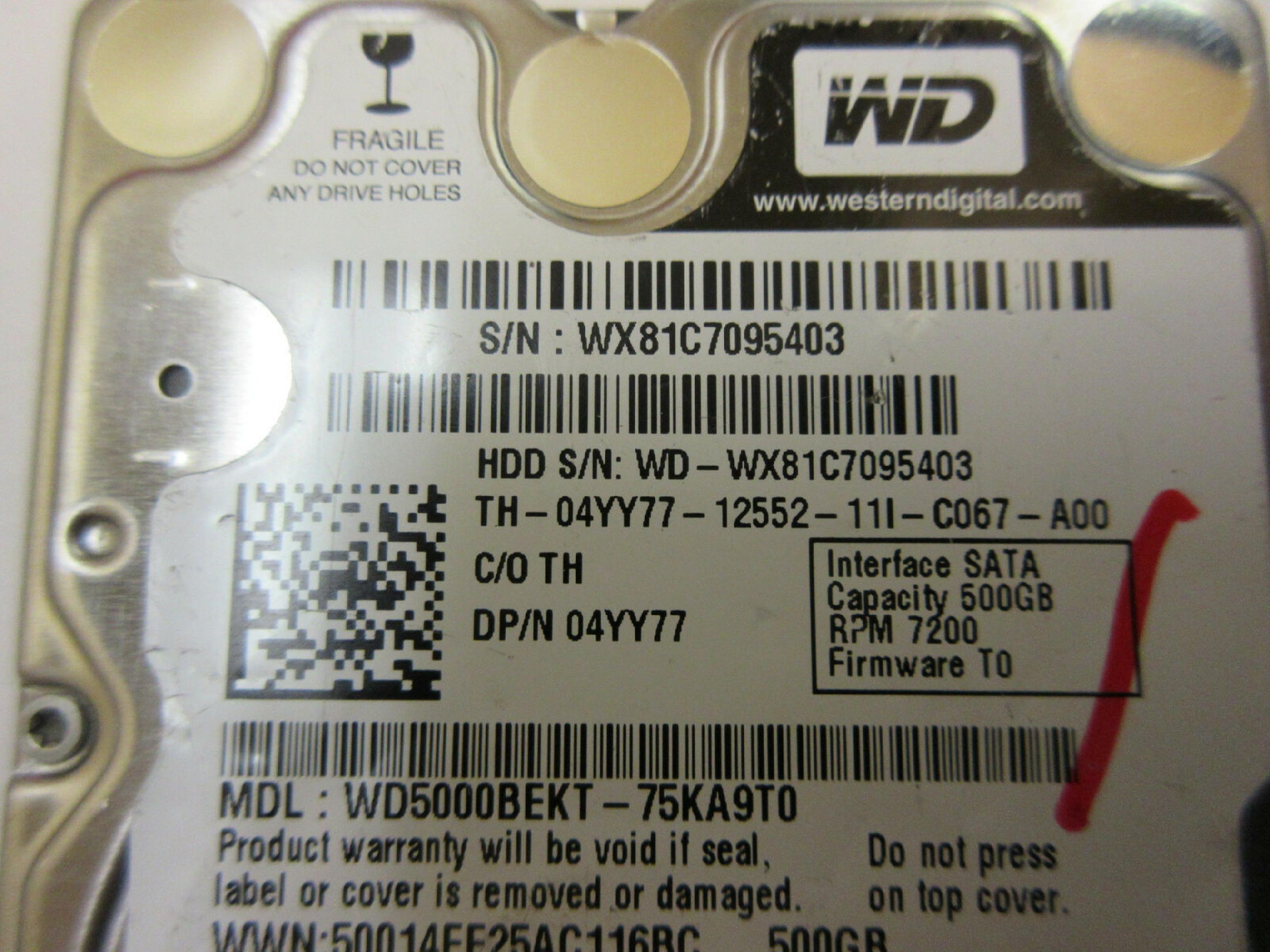 WESTERN DIGITAL / WD WD5000BEKT 2.5 INCH SATA DRIVE