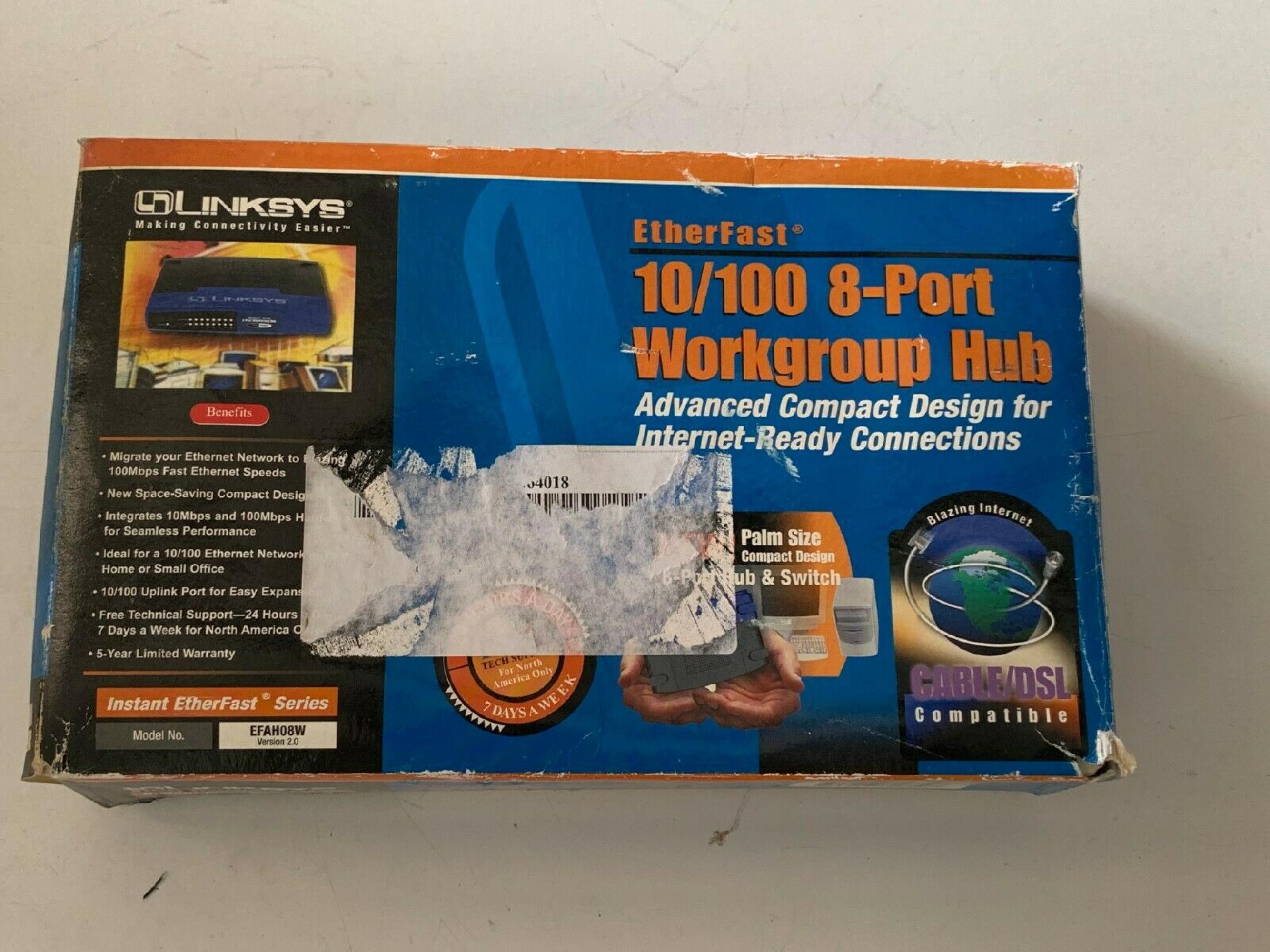 LINKSYS EFAH08W ETHERFAST 10/100 AUTO-SENSING 8-PORT WORKGROUP HUB