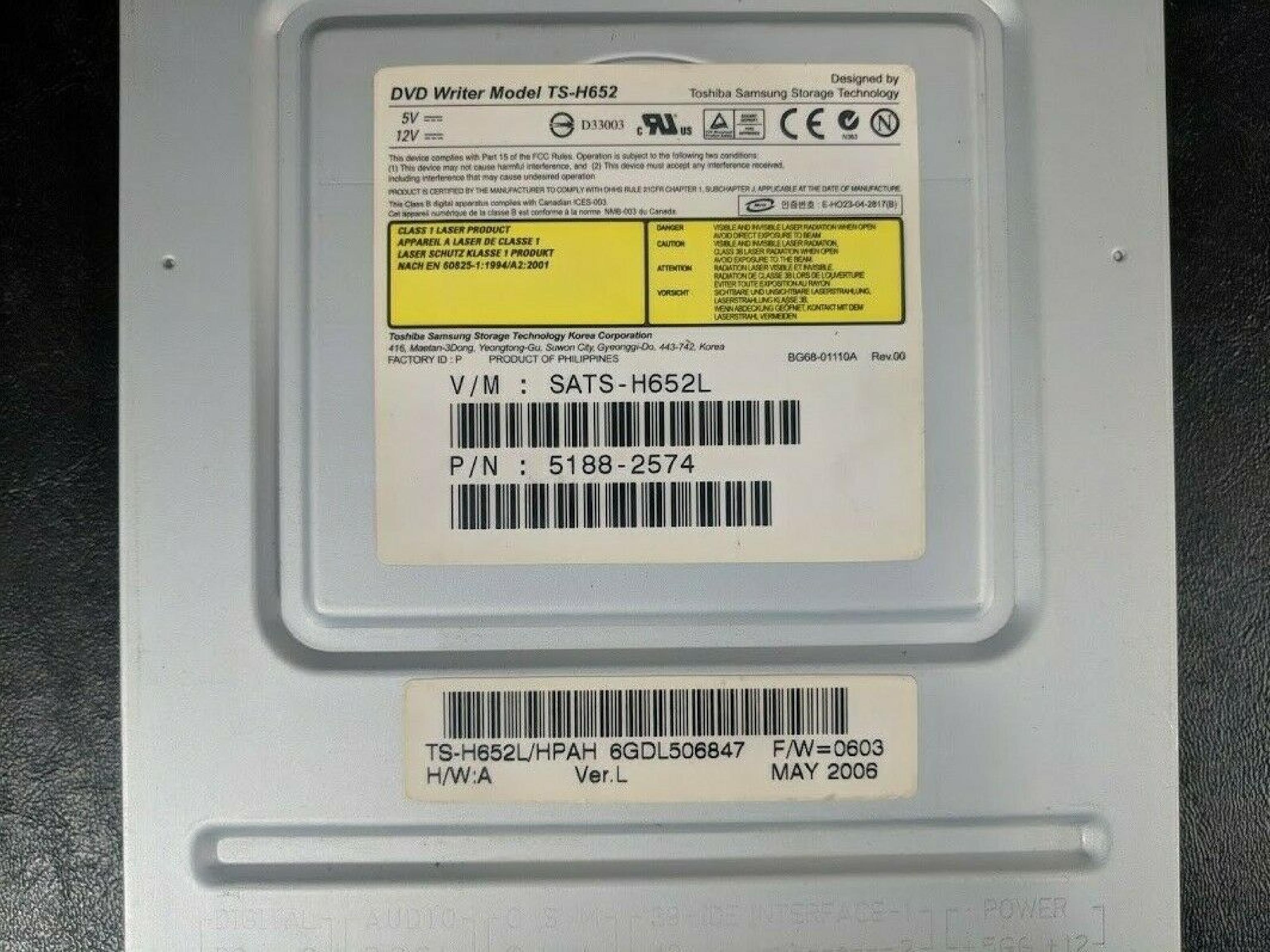 TOSHIBA TS-H652 SAMSUNG DVD RW BURNER - TS-H652 - +/-R DUAL LAYER - IDE INTERFACE