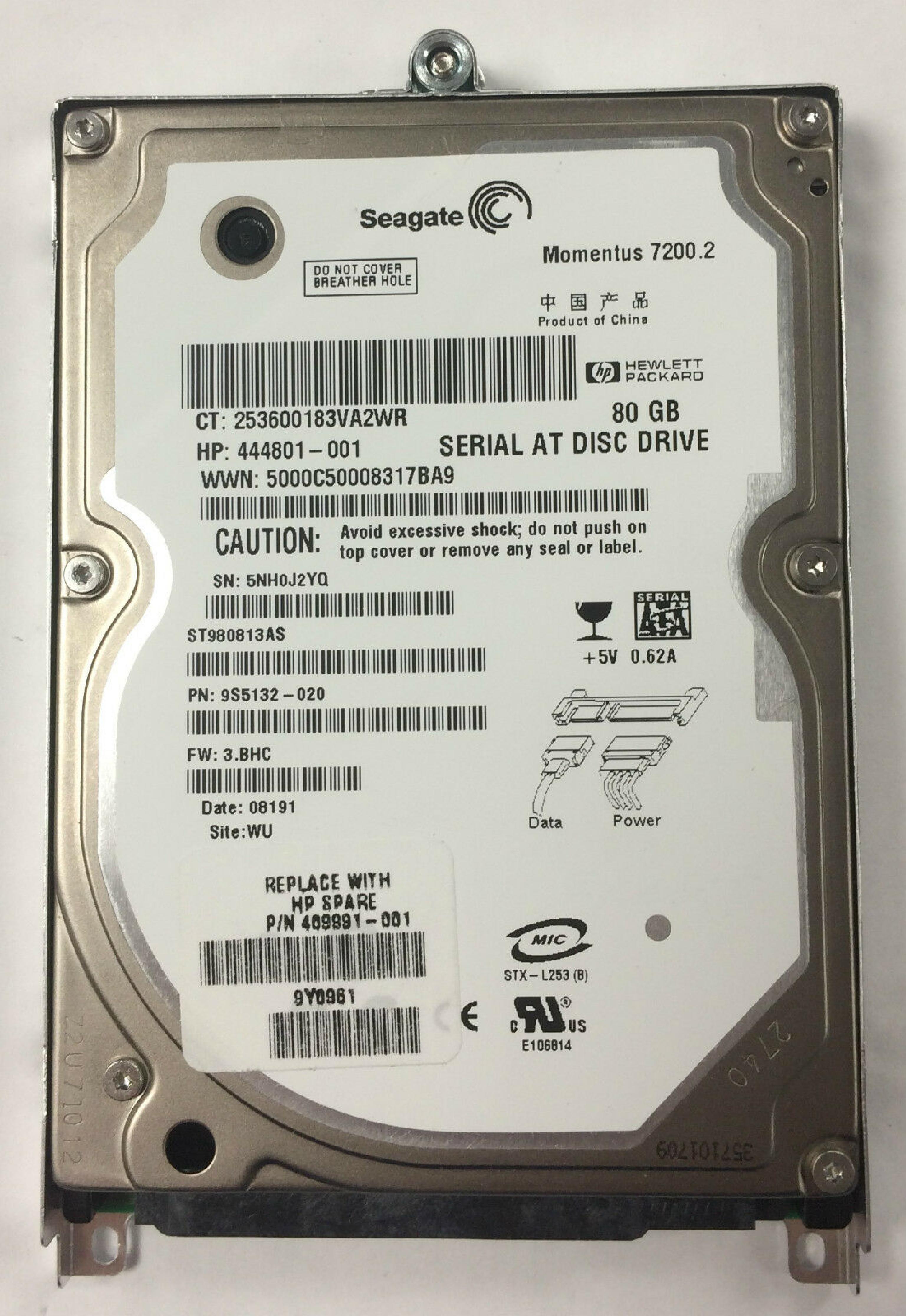 COMPAQ / HEWLETT PACKARD / HP 444801-001 6910P 80GB SATA 7200RPM HARD DRIVE