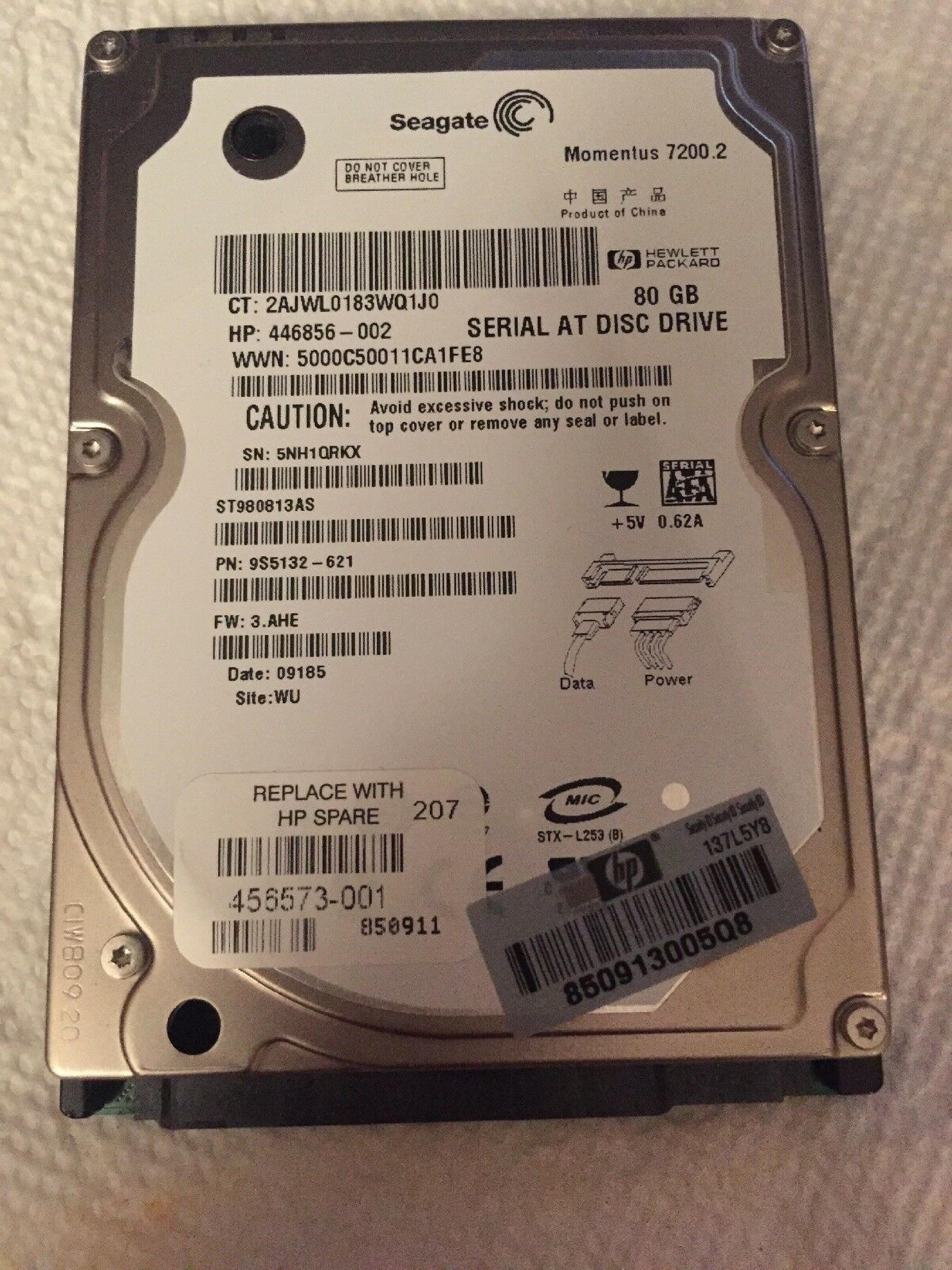 COMPAQ / HEWLETT PACKARD / HP 444801-001 6910P 80GB SATA 7200RPM HARD DRIVE